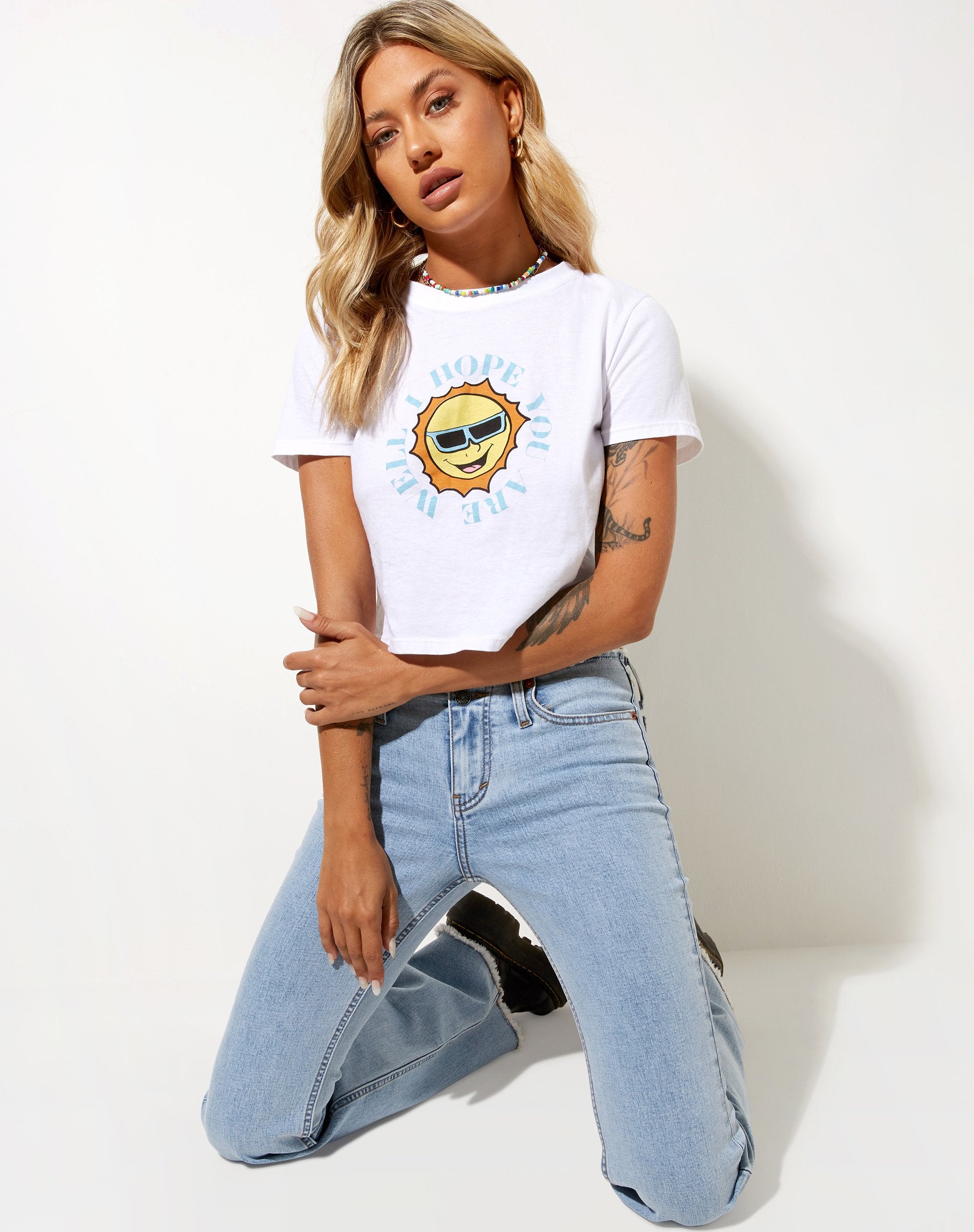 Bild von Shrunk Tee in Weiß Retro Sun
