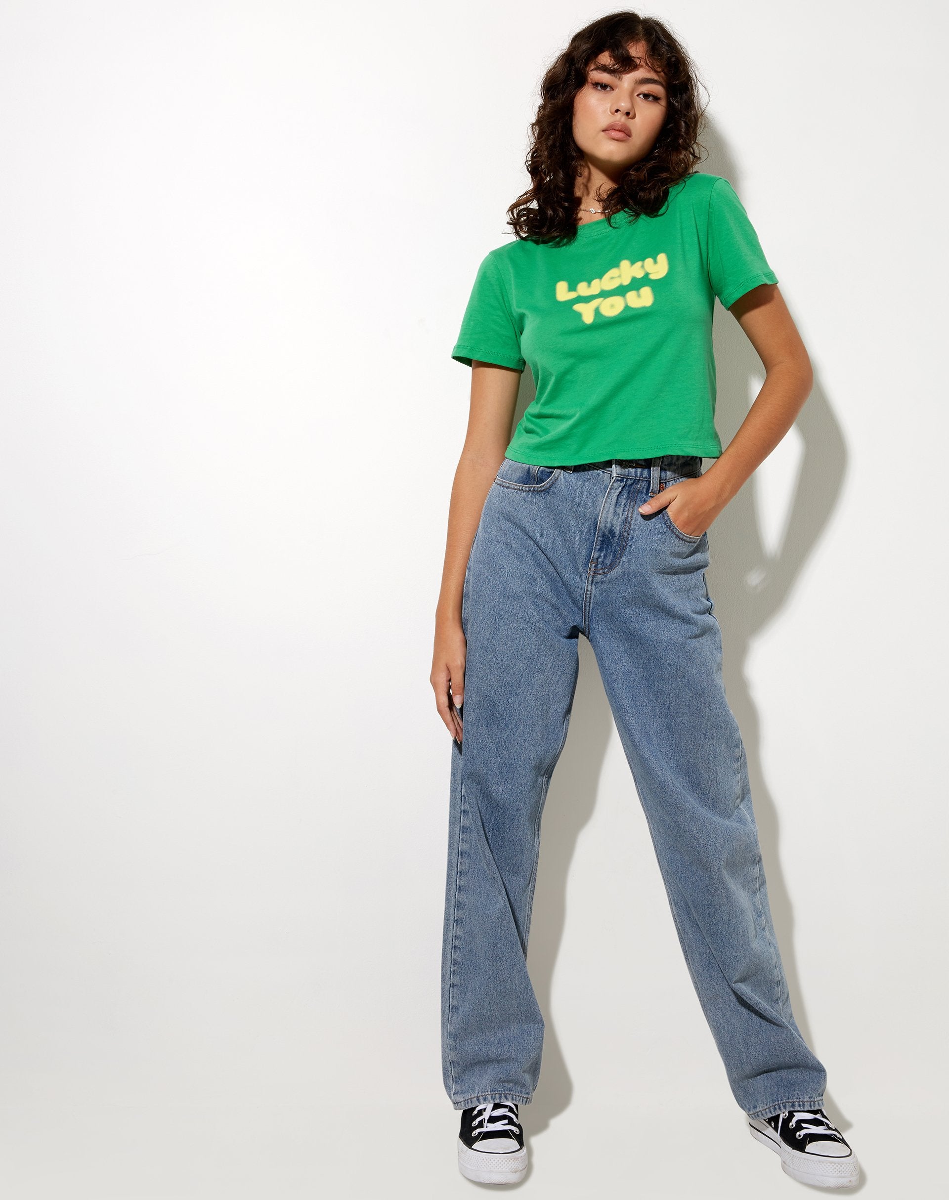 Image von Shrunk Tee in Grün Lucky you