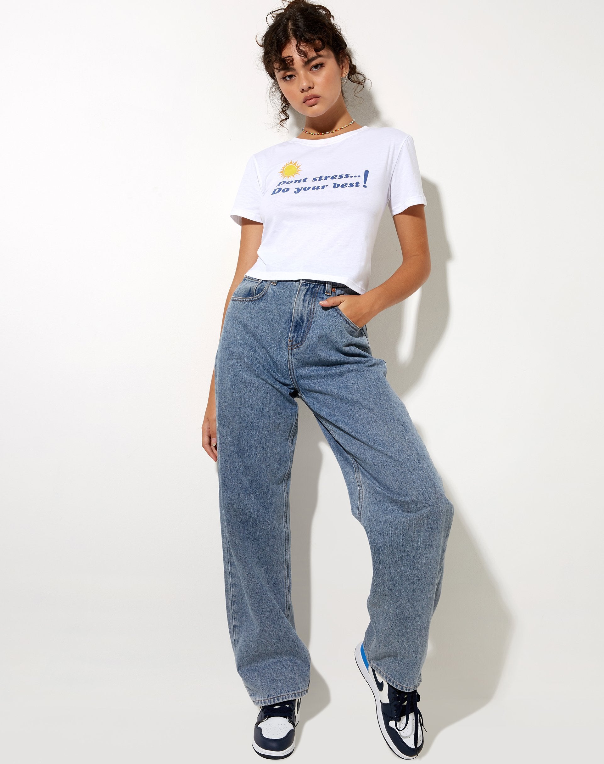 Bild von Shrunk Tee in Weiß Dont Stress Do Your Best