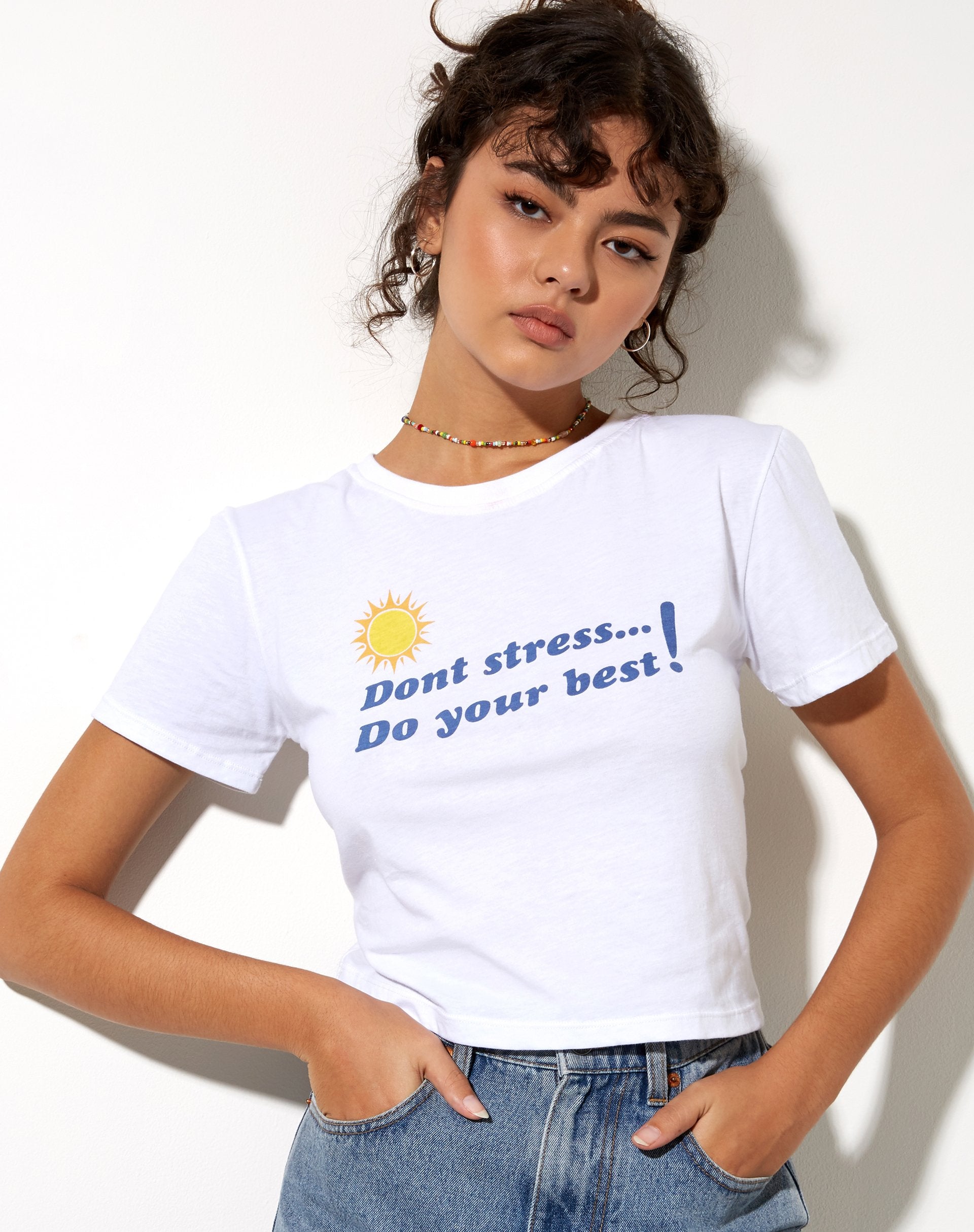 Bild von Shrunk Tee in Weiß Dont Stress Do Your Best