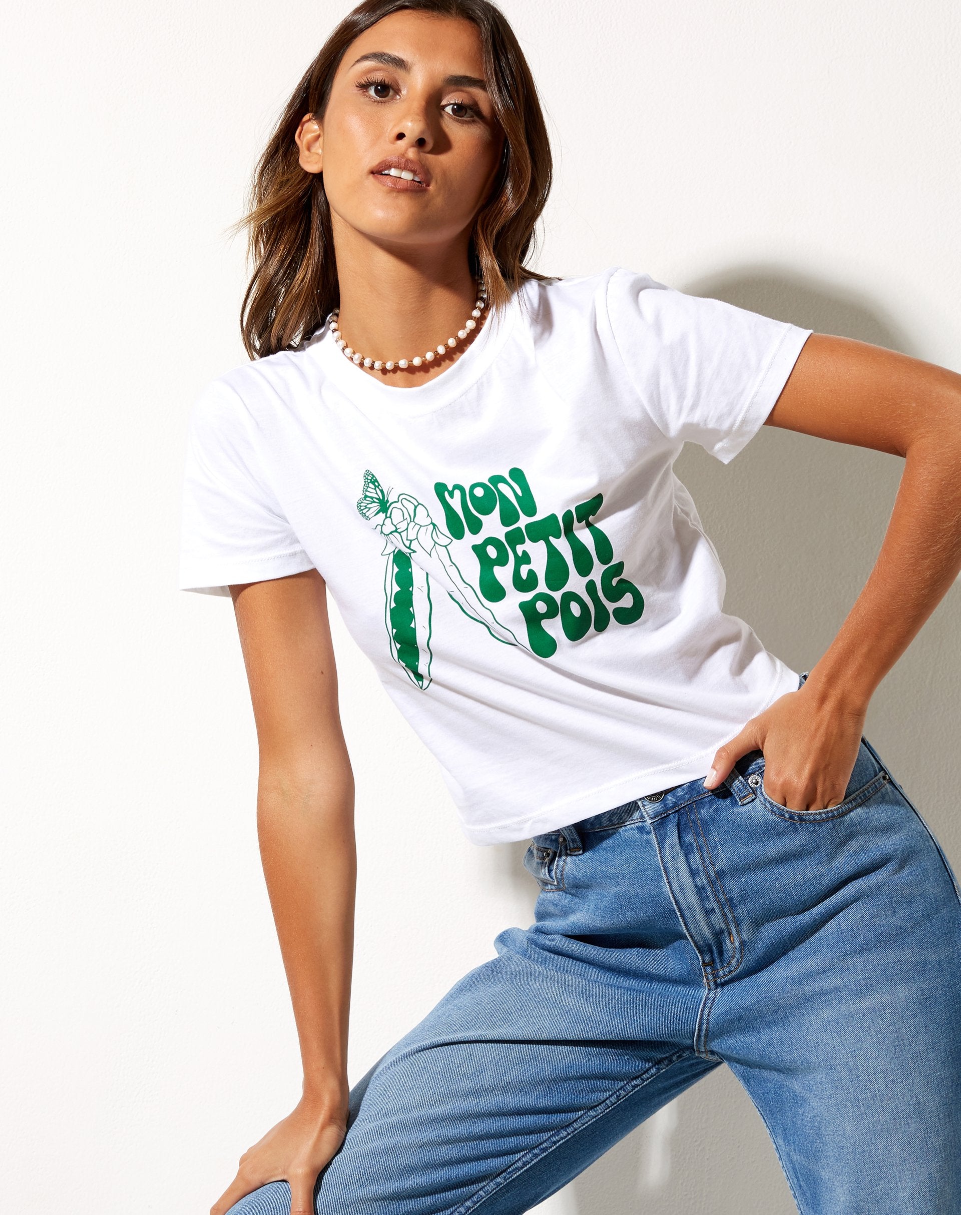 Bild von Shrunk Tee in Weiß Mon Petit Pois