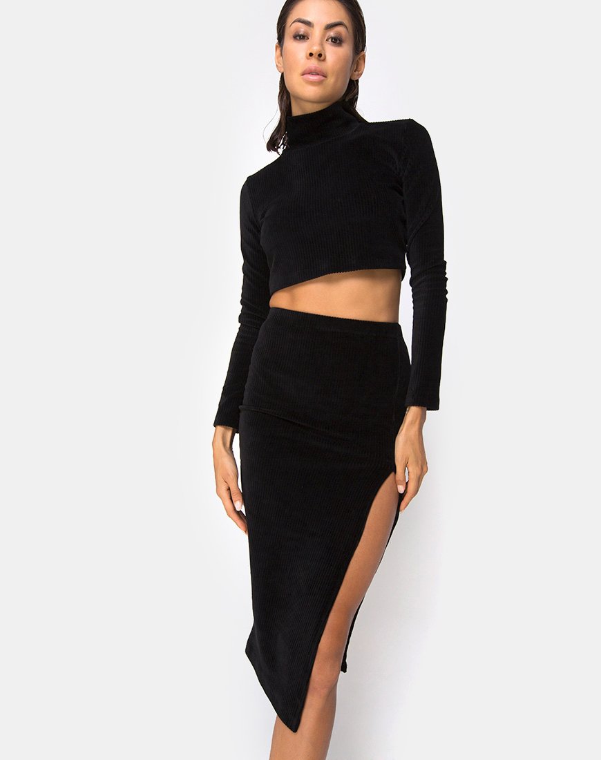 Shureen Crop Top aus Rippe Schwarz