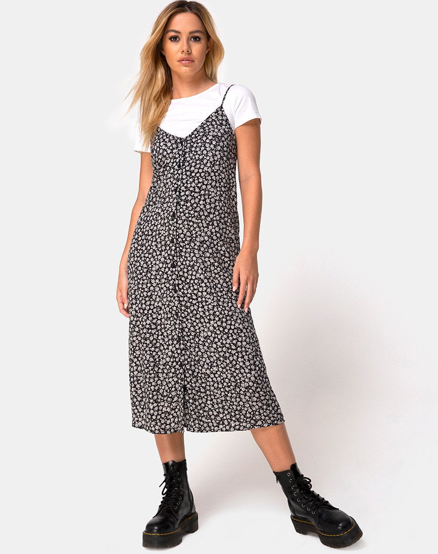 Image of Sini Slip Dress in Ditsy Rose Schwarz