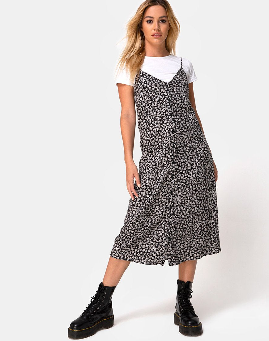 Image of Sini Slip Dress in Ditsy Rose Schwarz
