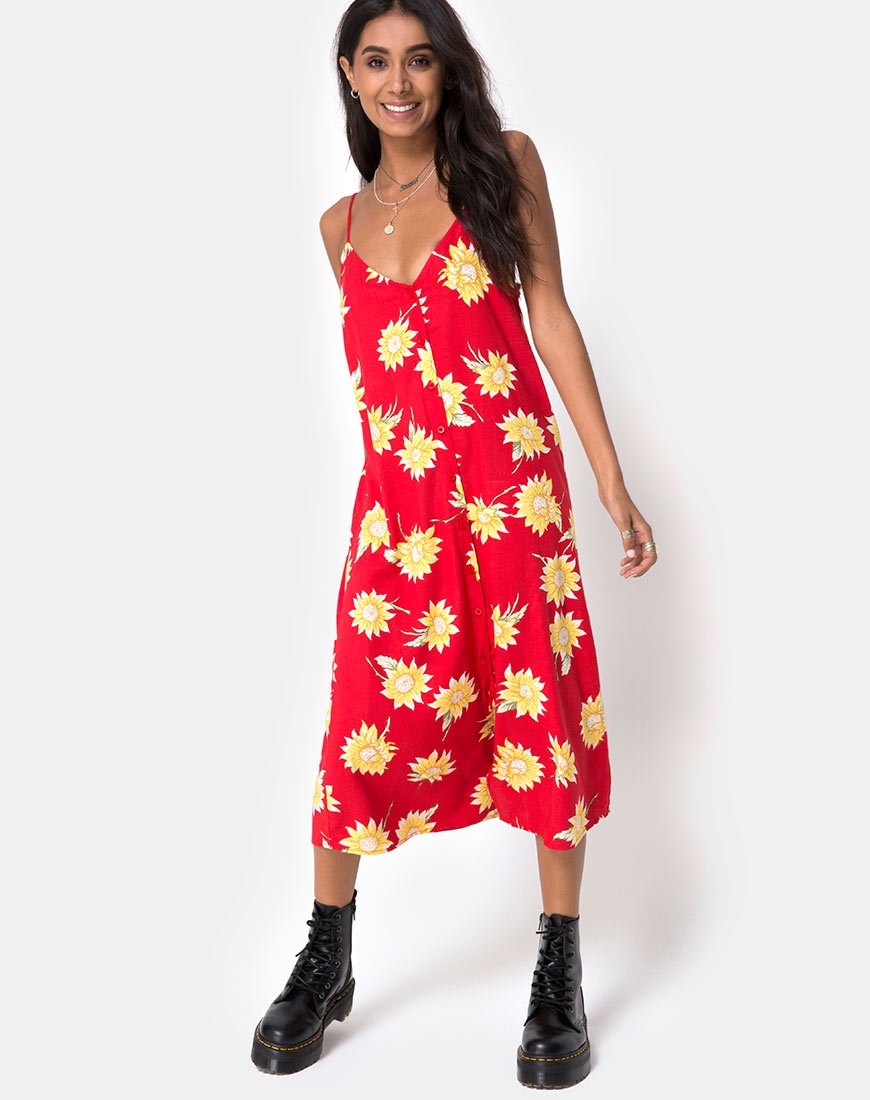 Image of Sini Slip Midikleid in Sunny Days Rot