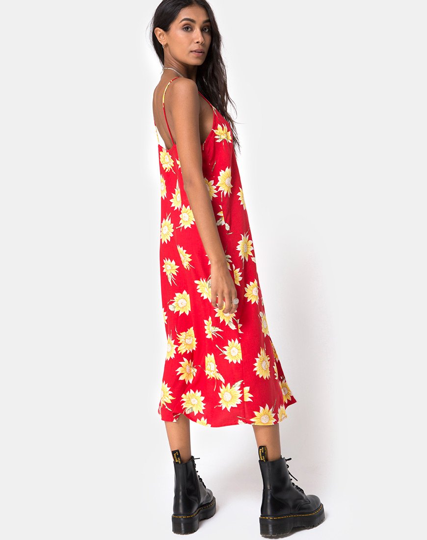 Image of Sini Slip Midikleid in Sunny Days Rot