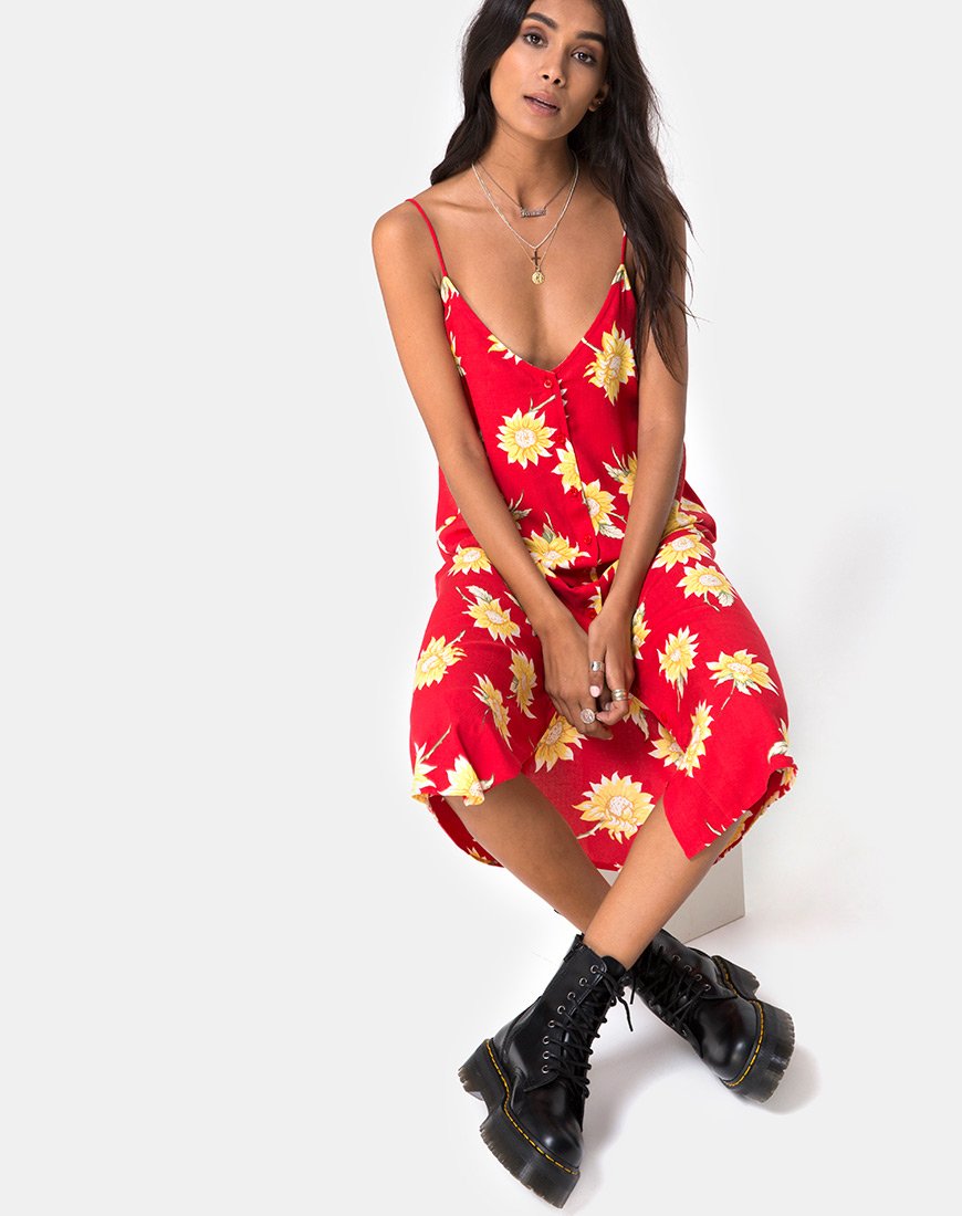 Sini Slip Midikleid in Sunny Days Rot