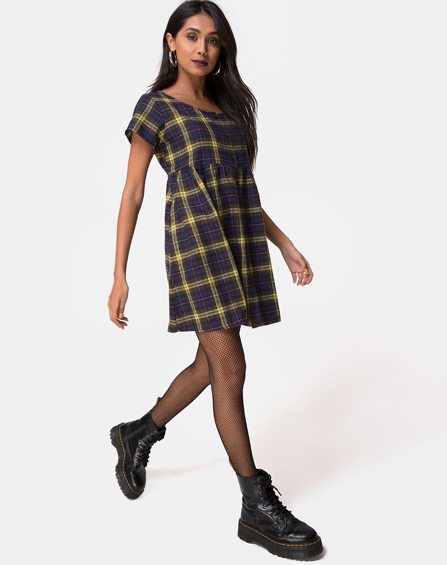 Bild von Skibbie Dress In Plain Braun Gelb Check