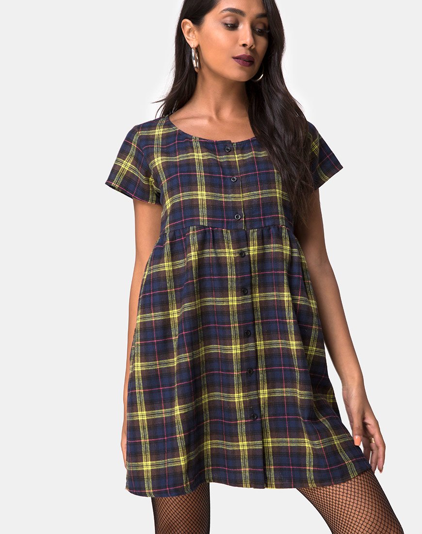 Bild von Skibbie Dress In Plain Braun Gelb Check