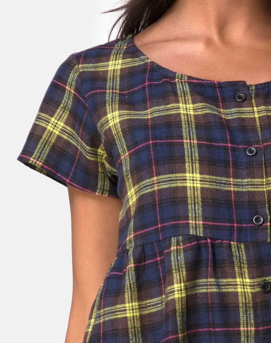 Bild von Skibbie Dress In Plain Braun Gelb Check