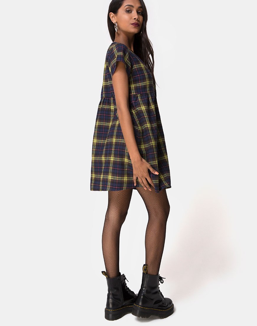 Bild von Skibbie Dress In Plain Braun Gelb Check