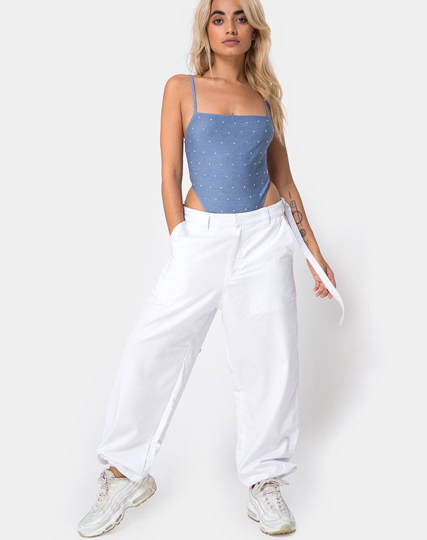 Image of Solemo Mieder aus blauem Denim Hot Fix