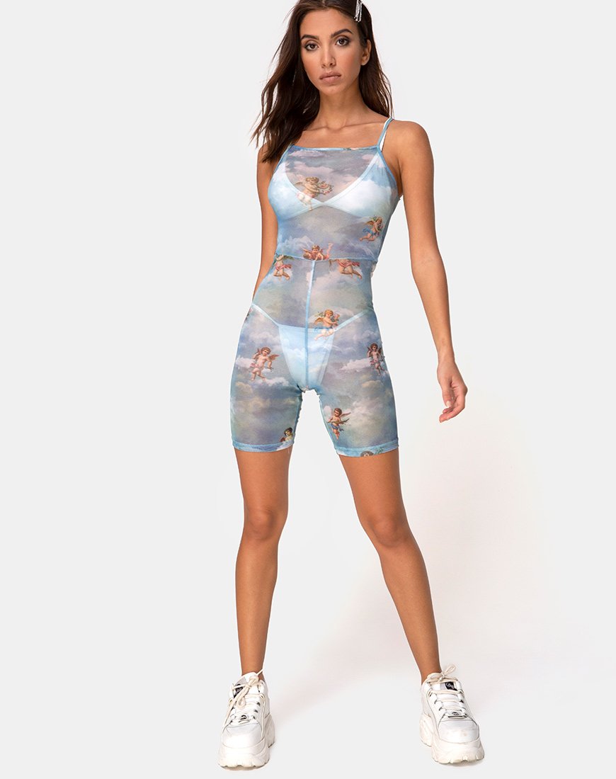 Bild von Solina Unitard aus Mesh Angel Himmelblau