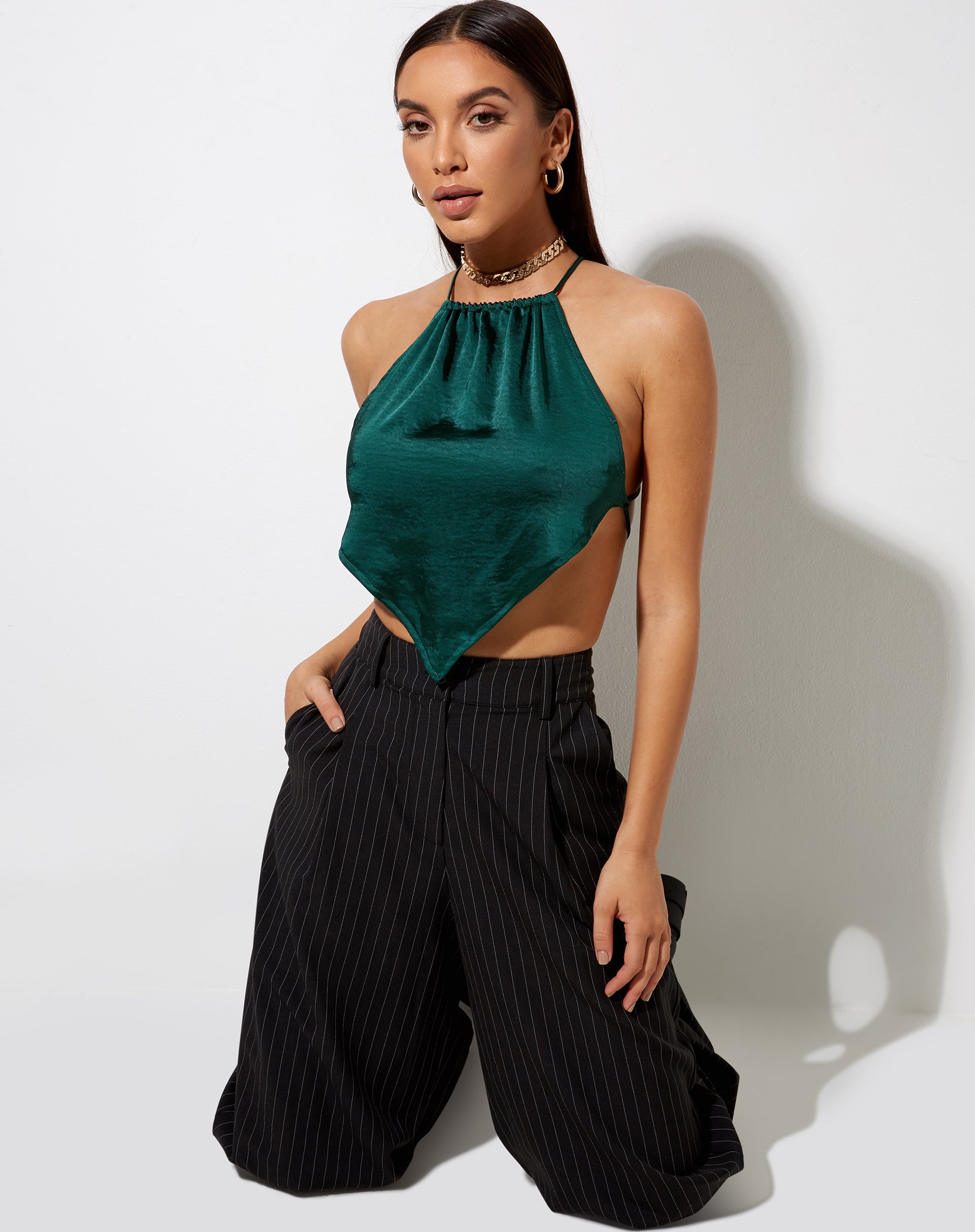Image of Spence Top in Satin Waldgrün
