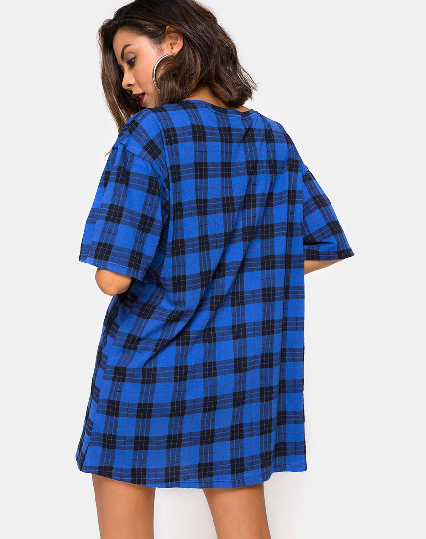 Sunny Kiss T Shirt Kleid in Tartan Blau