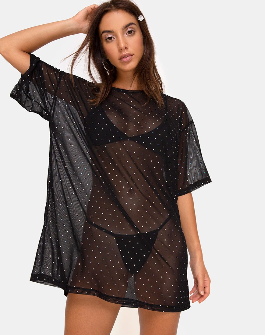 Sunny Kiss Tee aus Kristallnetz Schwarz