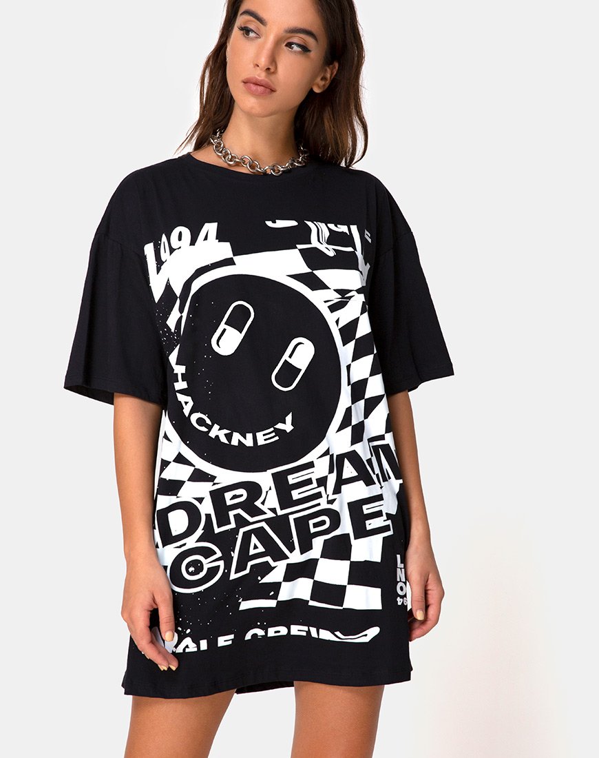 Sunny Kiss Tee in Schwarz mit weißem Traumgesicht