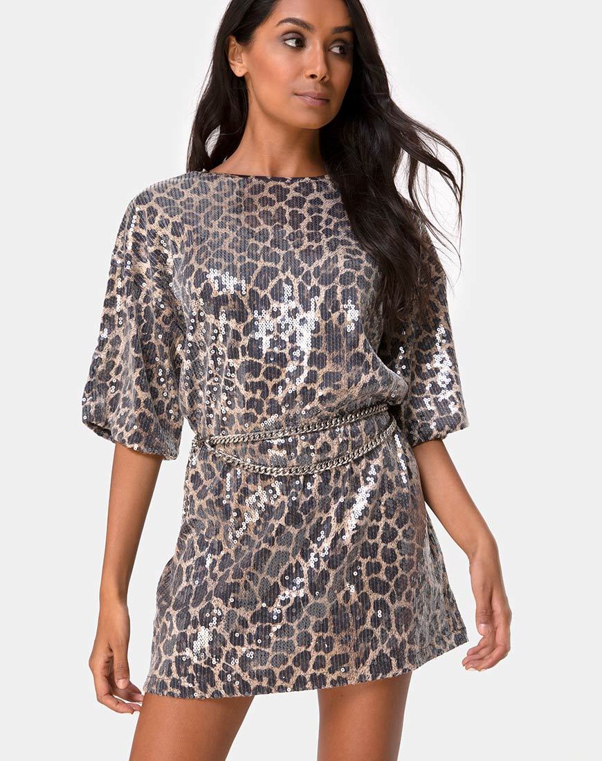Bild von Sunny Kiss Oversize Tee in Leopard mit durchsichtigen Pailletten