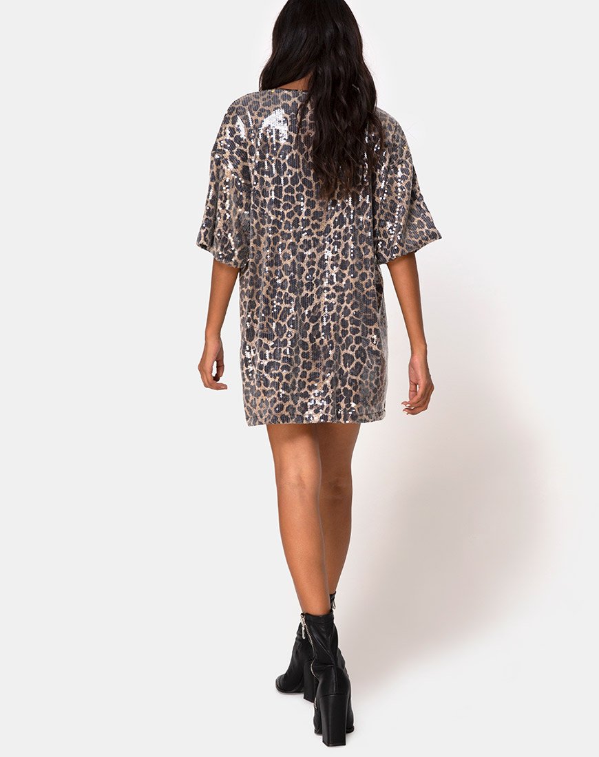 Bild von Sunny Kiss Oversize Tee in Leopard mit durchsichtigen Pailletten