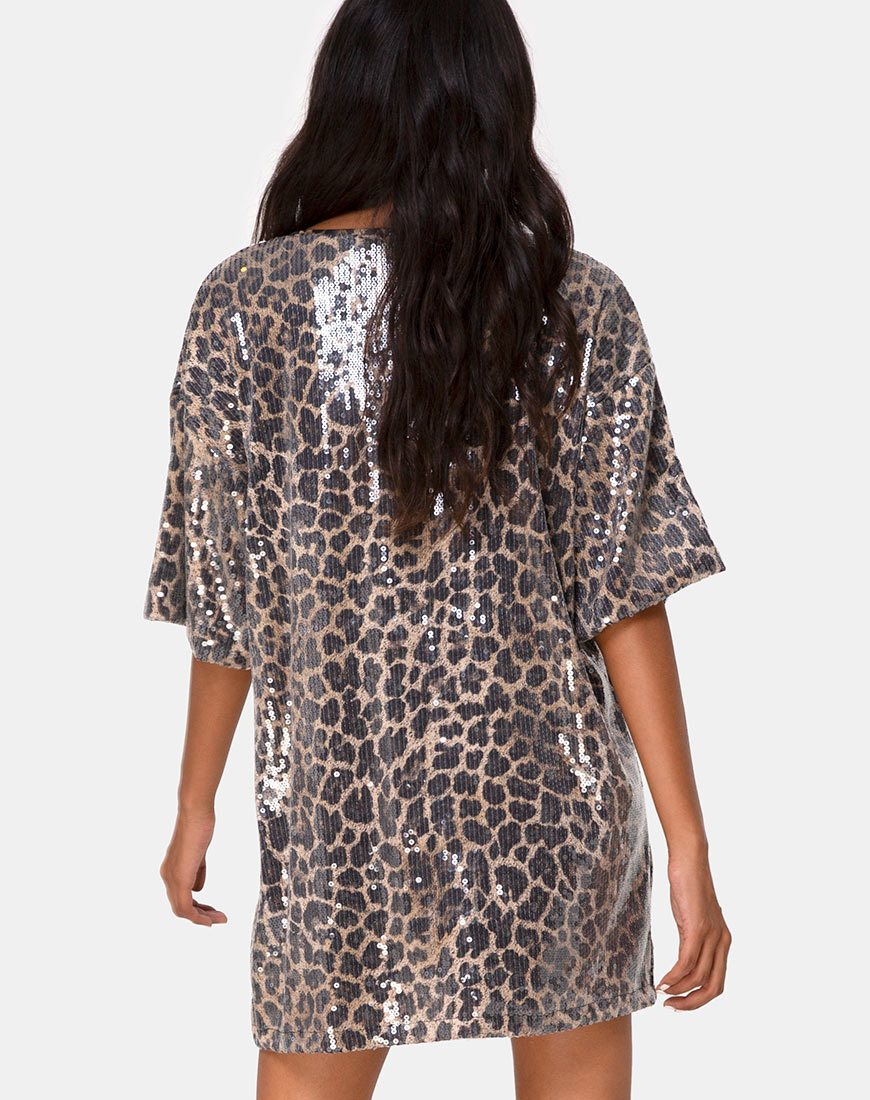 Bild von Sunny Kiss Oversize Tee in Leopard mit durchsichtigen Pailletten