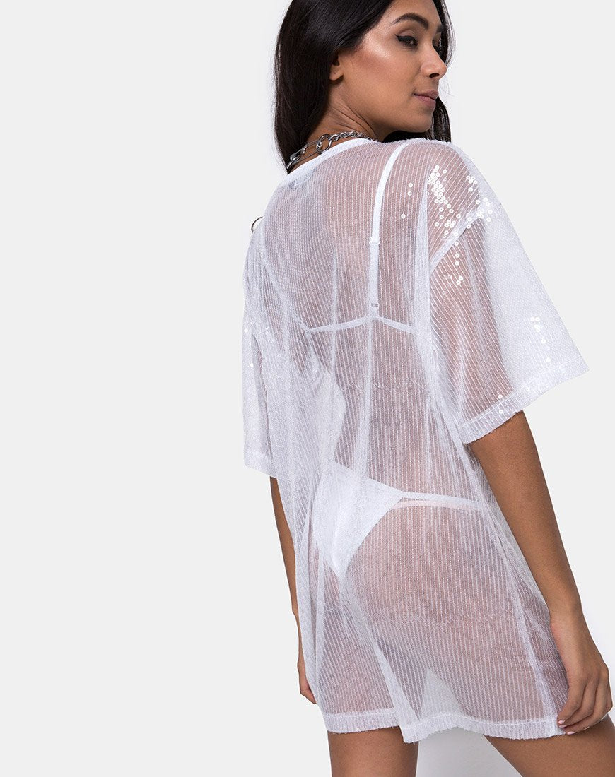 Sunny Kiss Tee aus transparentem weißem Paillettenstoff