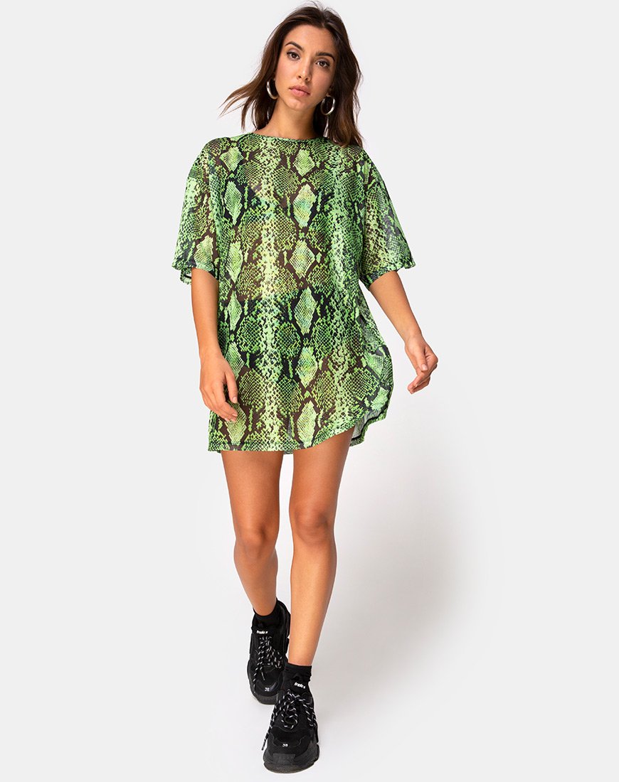 Bild von Sunny Kiss Oversize Tee in Slime Lime Snake Mesh