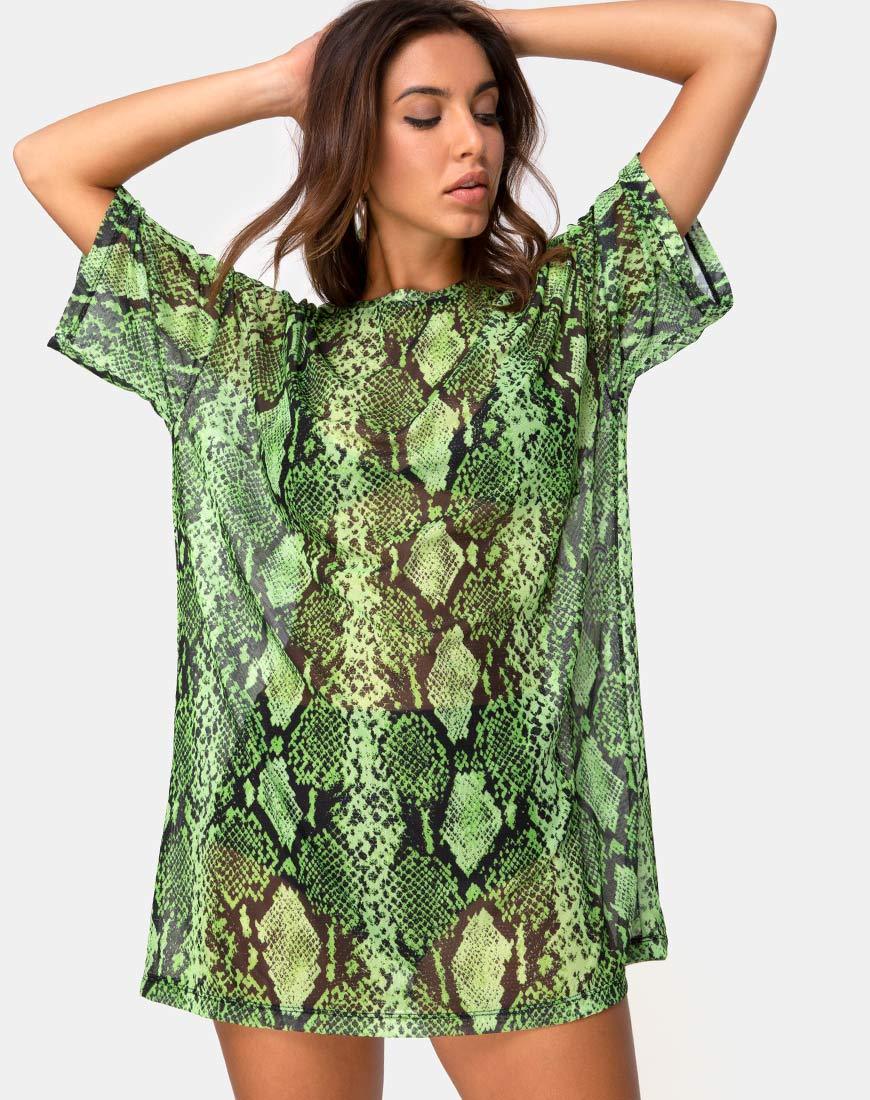 Bild von Sunny Kiss Oversize Tee in Slime Lime Snake Mesh