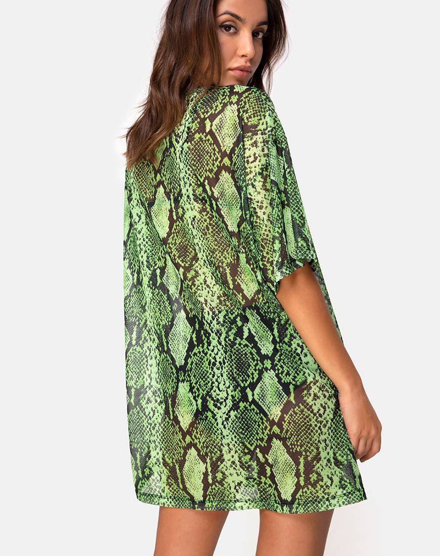 Bild von Sunny Kiss Oversize Tee in Slime Lime Snake Mesh