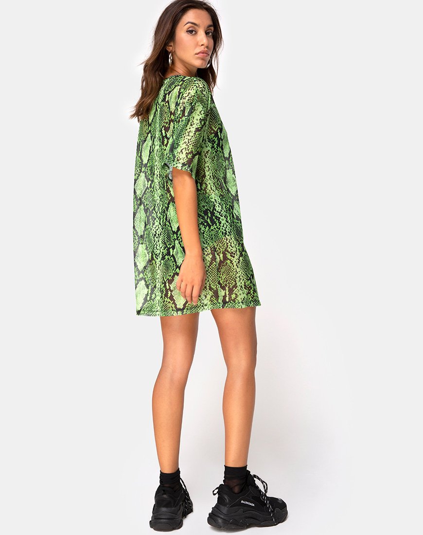 Bild von Sunny Kiss Oversize Tee in Slime Lime Snake Mesh