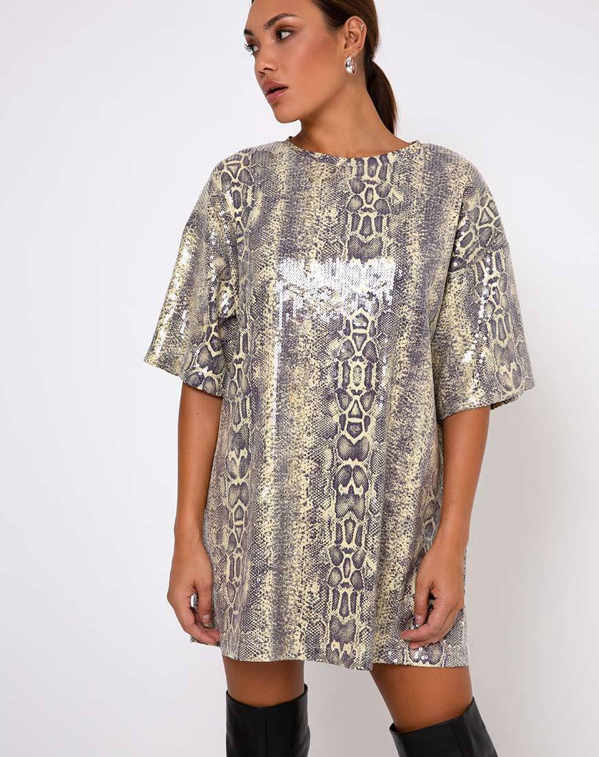 Sunny Kiss Tee in Acid Snake Klarer Paillettenstoff