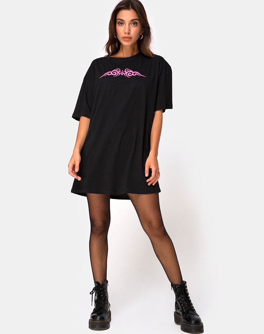 Bild von Sunny Kiss Oversize Tee in Schwarz mit rosa Tribal
