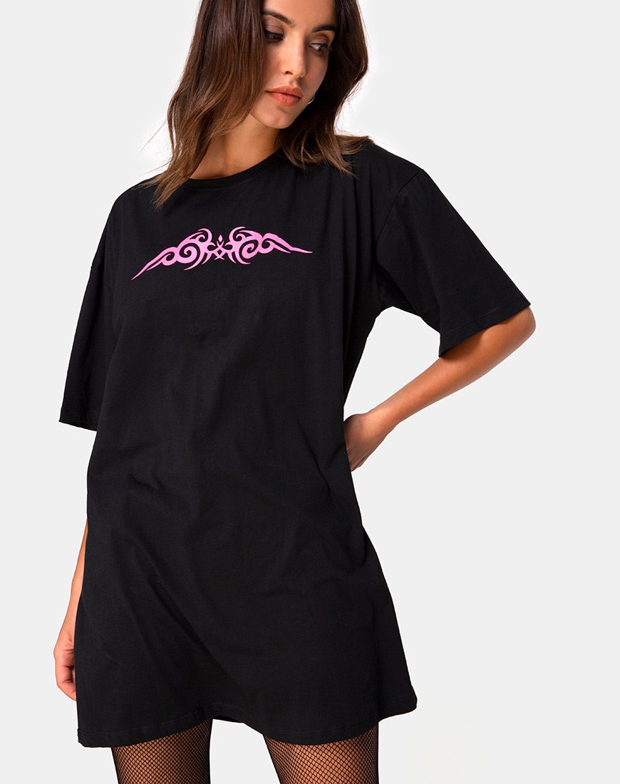 Bild von Sunny Kiss Oversize Tee in Schwarz mit rosa Tribal