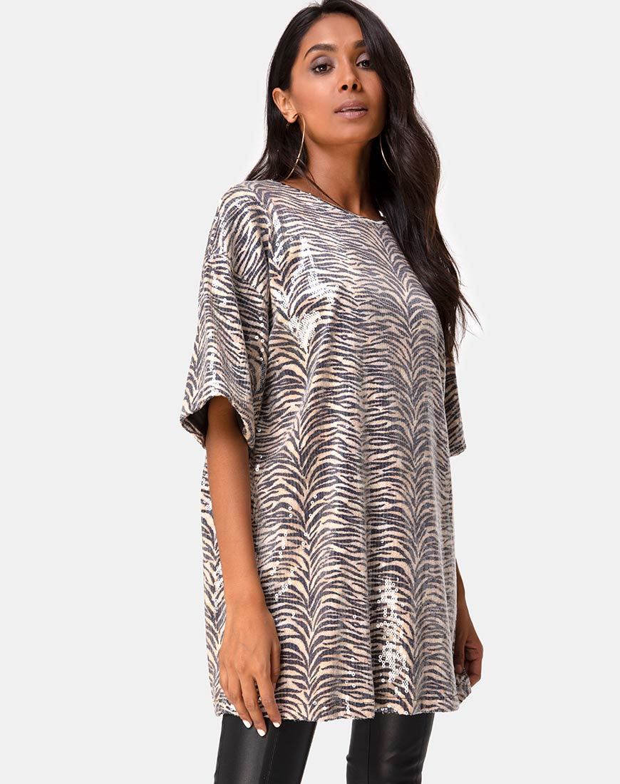 Sunny Kiss Oversize Tee in Tiger Clear Pailletten