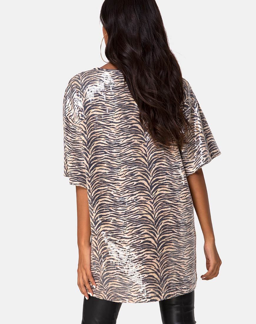 Sunny Kiss Oversize Tee in Tiger Clear Pailletten