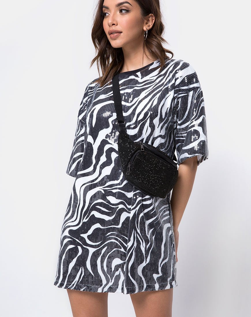 Bild von Sunny Kiss Oversize Tee in Trippy Zebra Clear Pailletten