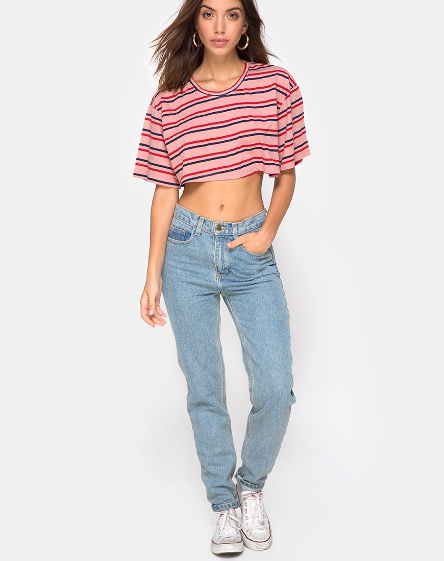 Bild von Super Cropped Tee in 70s Stripe Pink Horizontal