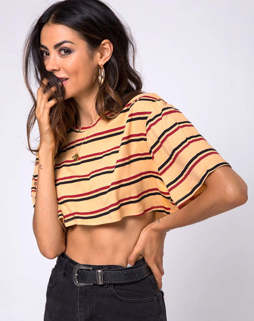 Bild von Super Cropped Tee in 70s Mustard Horizontal Stripe