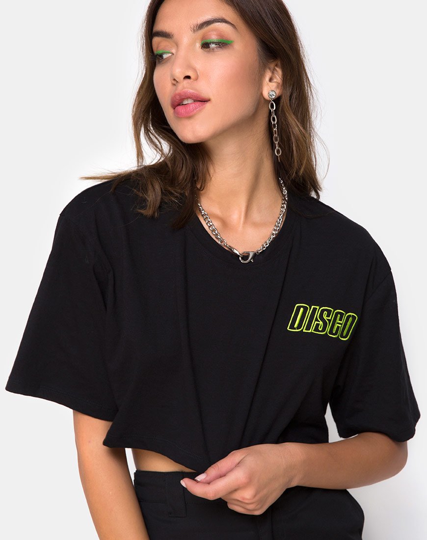 Schwarzes Super Cropped Tee mit Disco-Embro