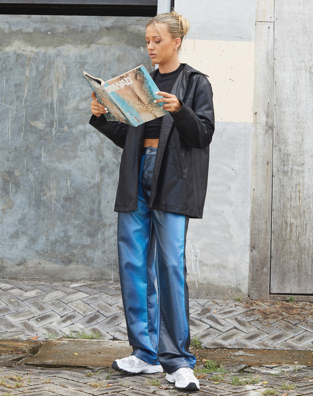 Parallele Hose aus PU Ombre Blau