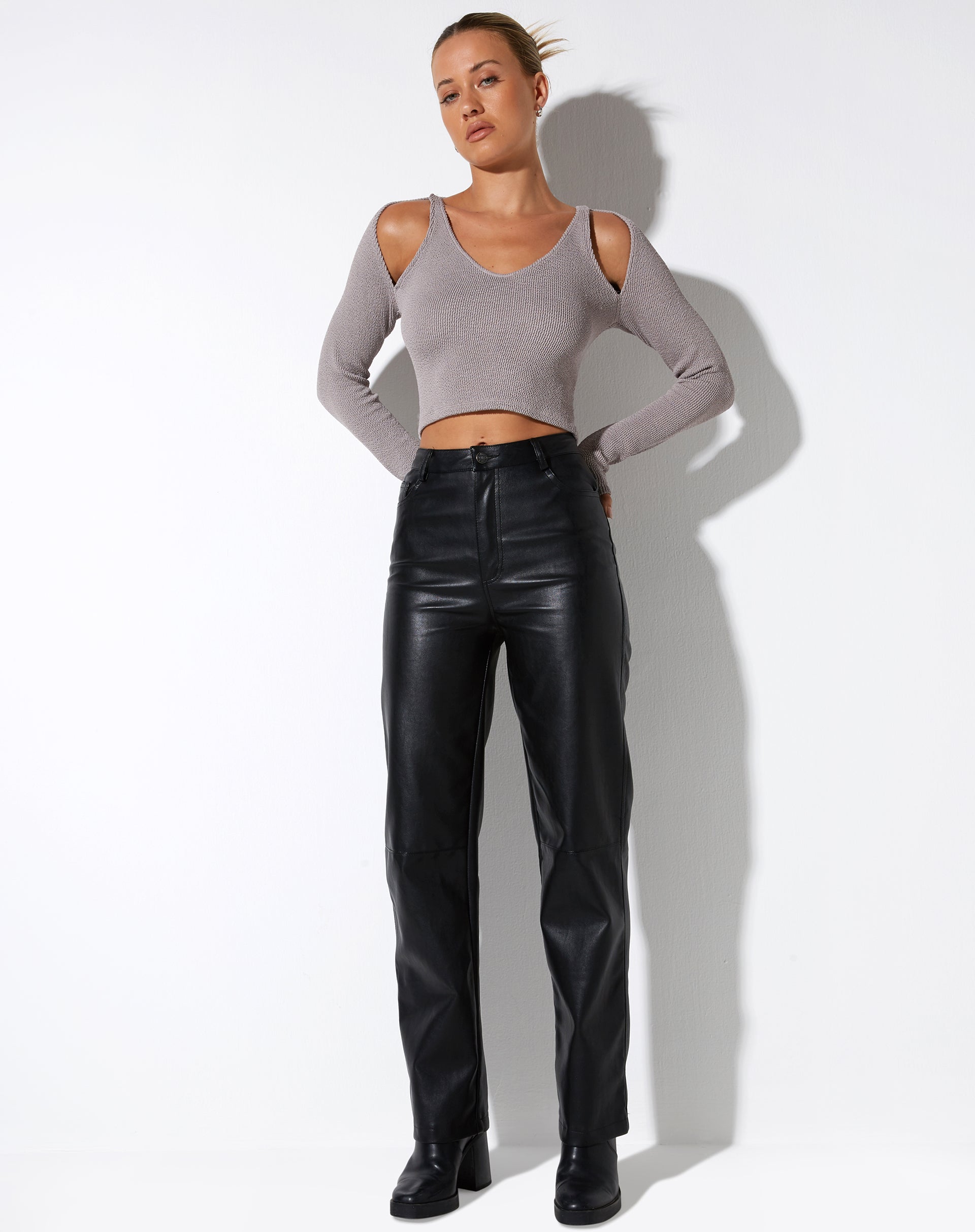 image of Tamar Langarm-Top aus Jacquard-Rippe Tan