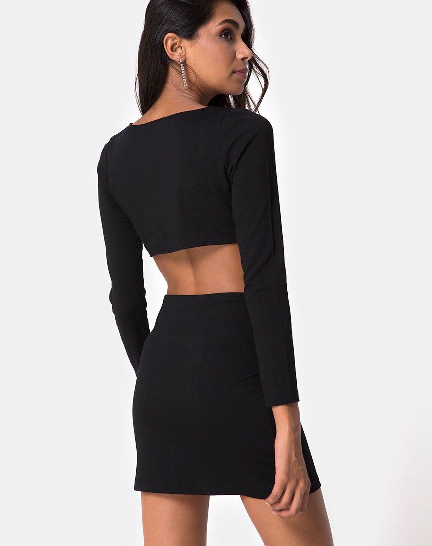 Image of Tashi Bodycon Kleid in Schwarz mit Diamantenring Schwarz