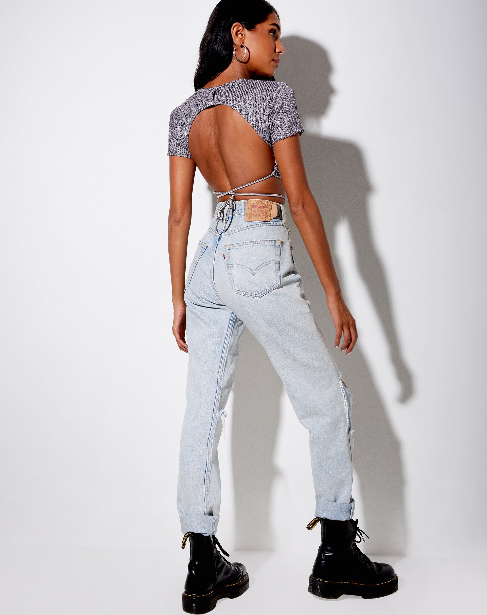 Bild von Tasya Crop Top in Drape Pailletten Silber