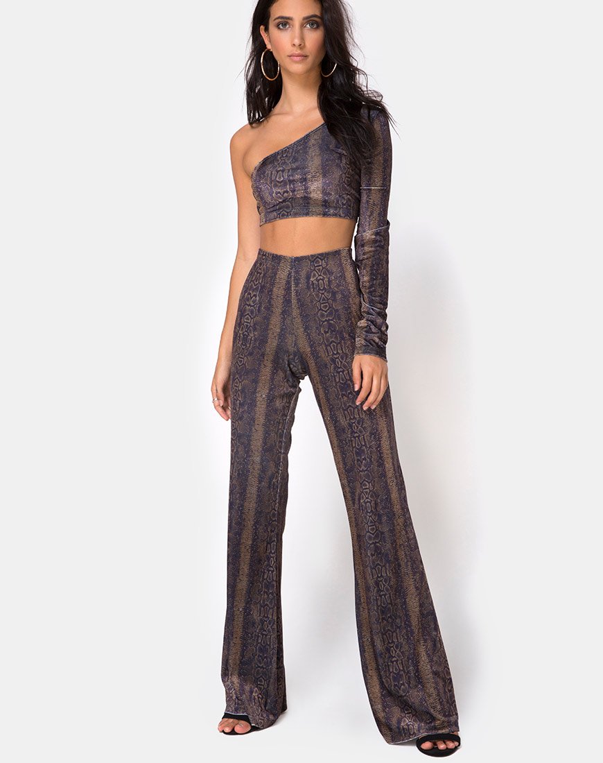 Image of Tatiana Top in Samt Braun Schlange