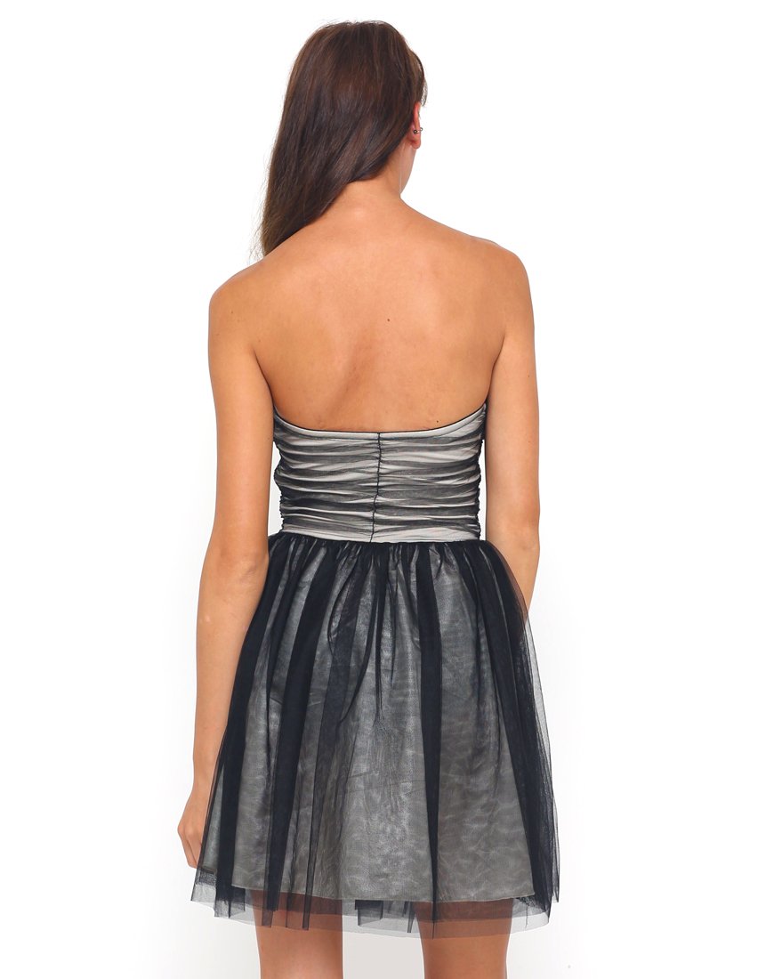 Motel Teardrop-Abschlussballkleid aus schwarzem und nudefarbenem Mesh