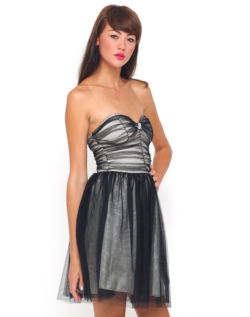 Motel Teardrop-Abschlussballkleid aus schwarzem und nudefarbenem Mesh
