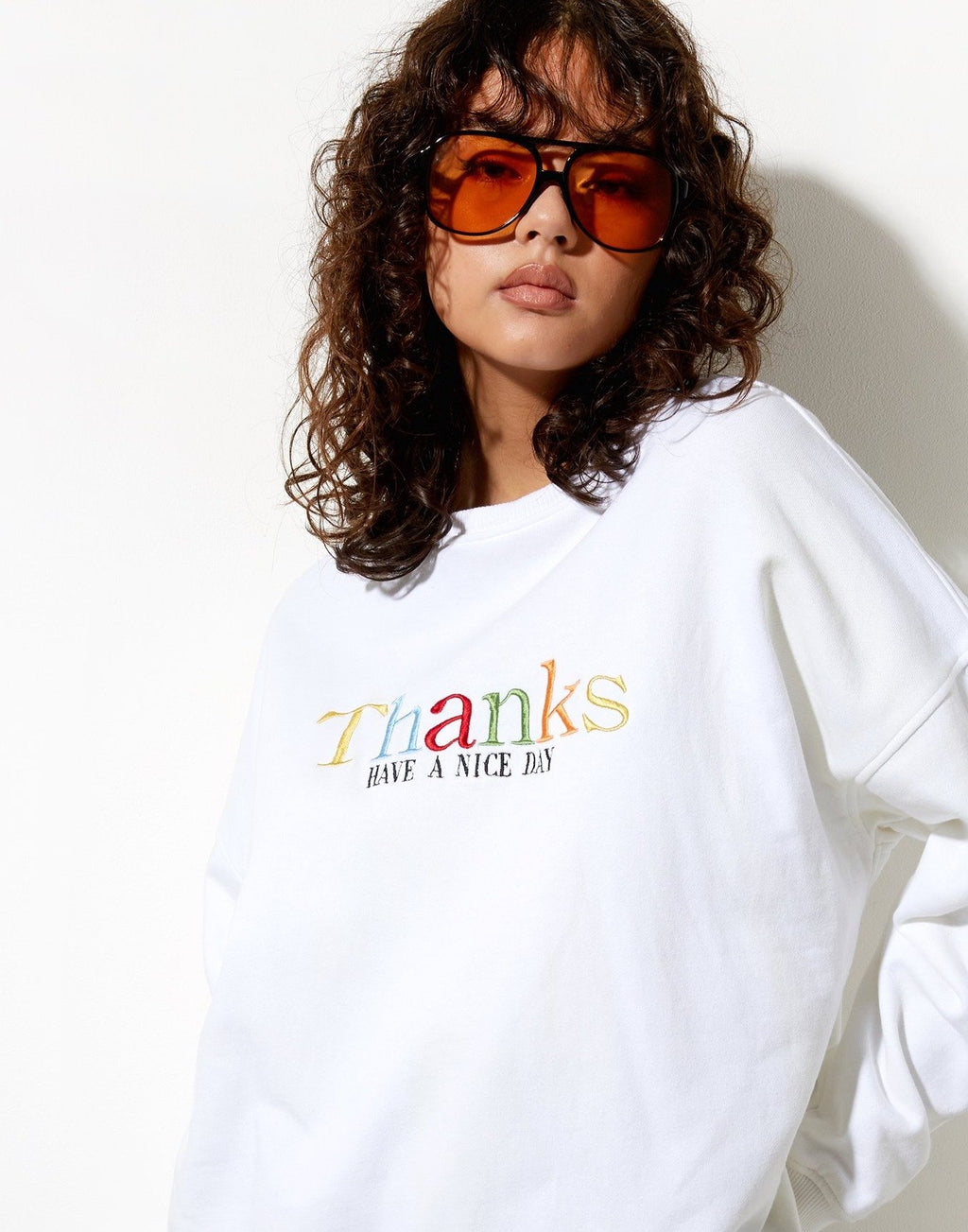Ted Sweatshirt in Weiß Thank You Have A Nice Day Embro