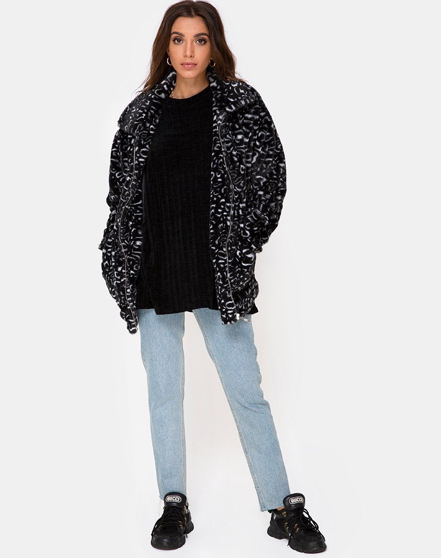 Image of Teddybär Pelzmantel in Schwarz Leopard