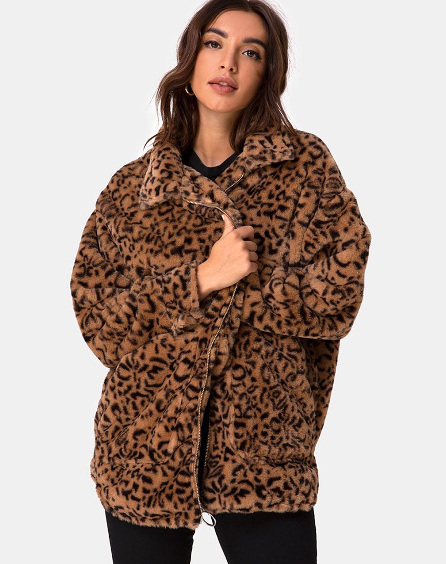 Teddybär Pelzmantel in Braun Leopard