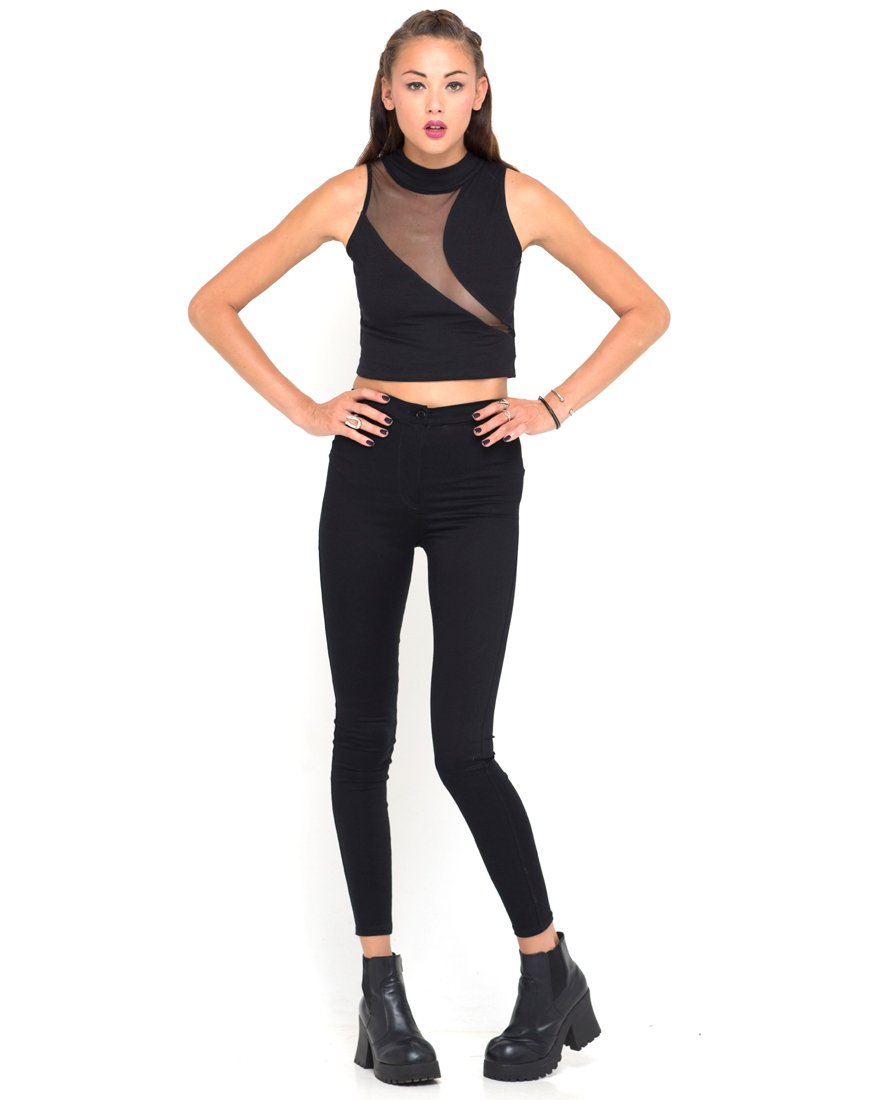 Bild von Motel Tempo Mesh Panel Crop Top in Schwarz