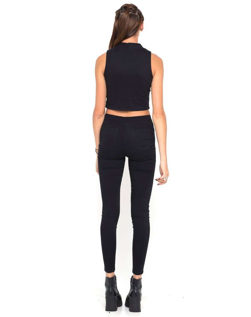 Bild von Motel Tempo Mesh Panel Crop Top in Schwarz